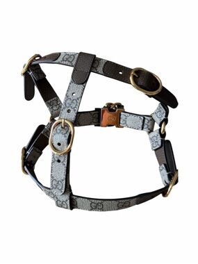 Gucci GG Supreme Pet Harness Small Medium Brown Beige Canvas Gold Hardware